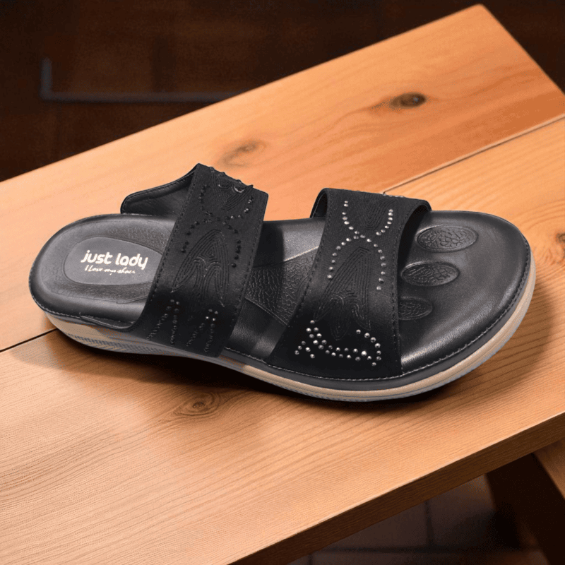 Black Double Strap Ladies Slipper – Stylish & Comfortable Daily Wear