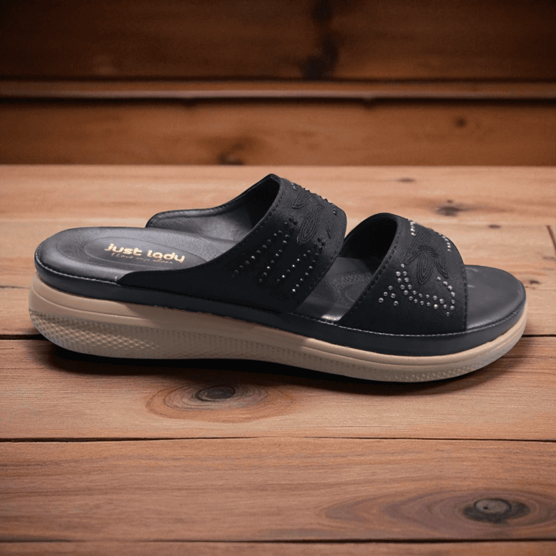Black Double Strap Ladies Slipper – Stylish & Comfortable Daily Wear