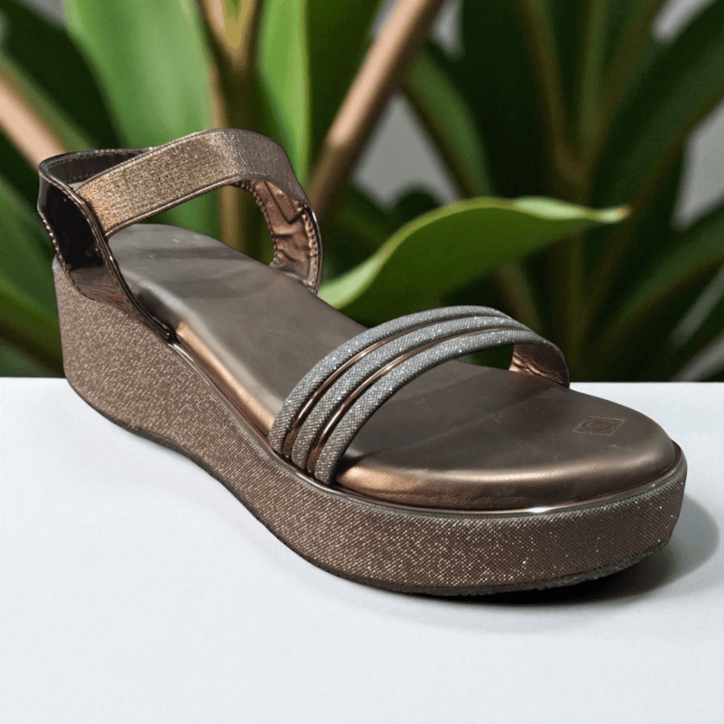 Copper Shimmer Wedge Sandals