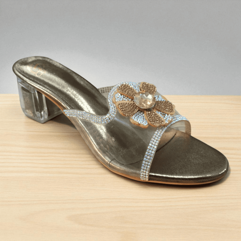 Copper Floral Crystal Heel Sandals