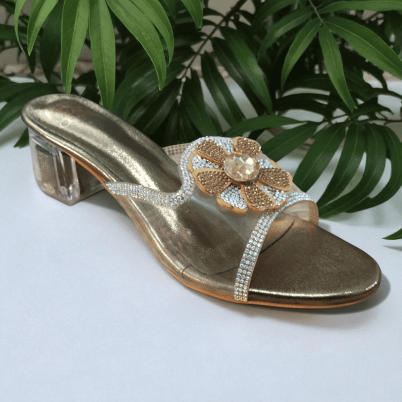 Copper Floral Crystal Heel Sandals