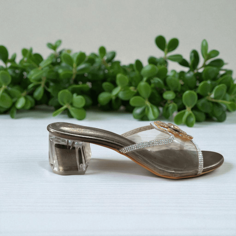 Copper Floral Crystal Heel Sandals