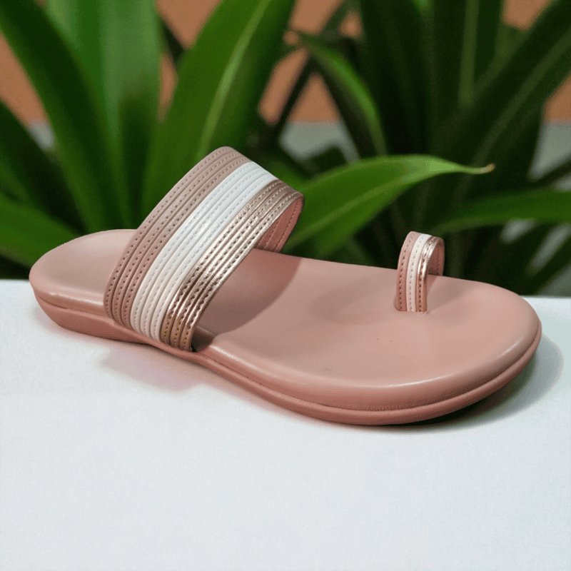 Pink & White Striped Toe-Ring Slipper