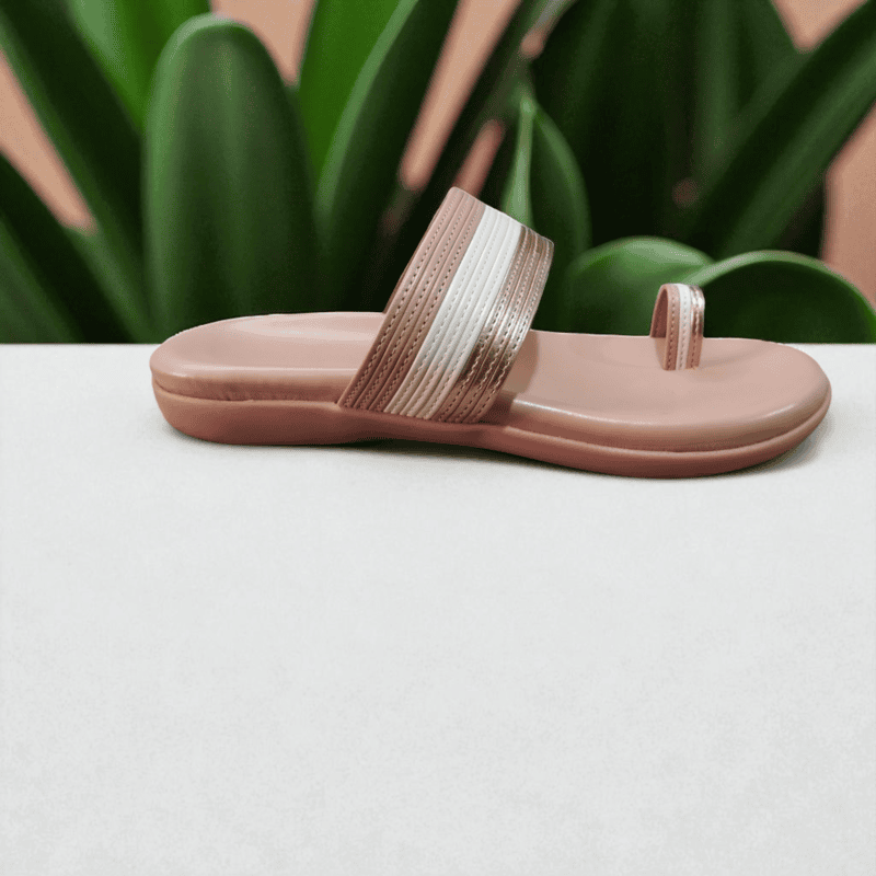 Pink & White Striped Toe-Ring Slipper