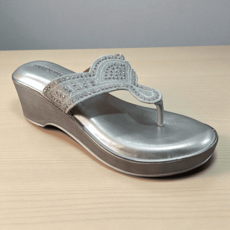 Silver Stone-Studded Wedge Sandals