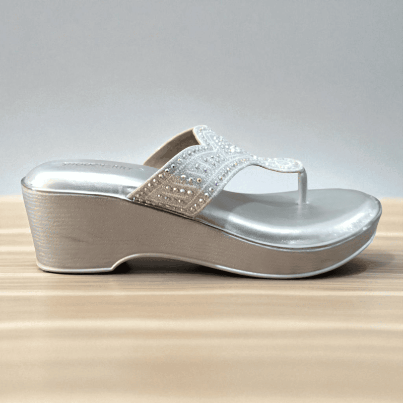 Silver Stone-Studded Wedge Sandals