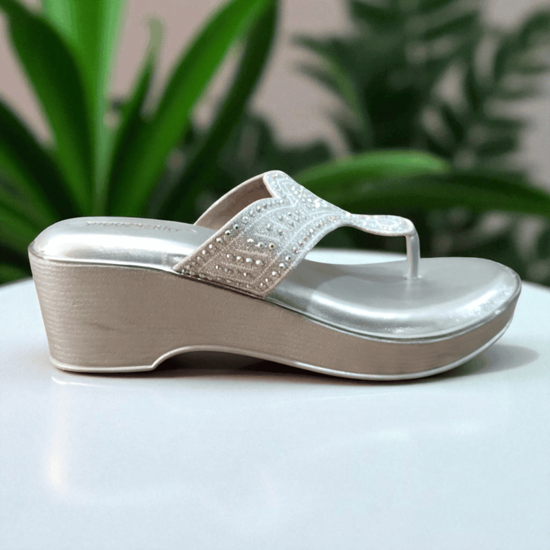 Silver Stone-Studded Wedge Sandals