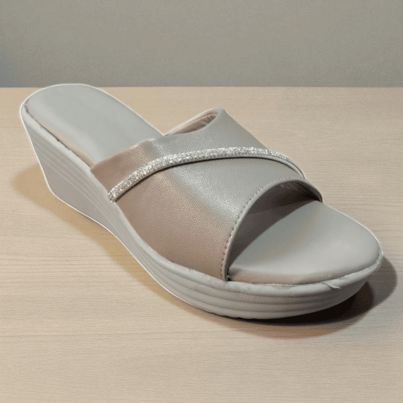 Grey Crystal Strap Wedge Sandals