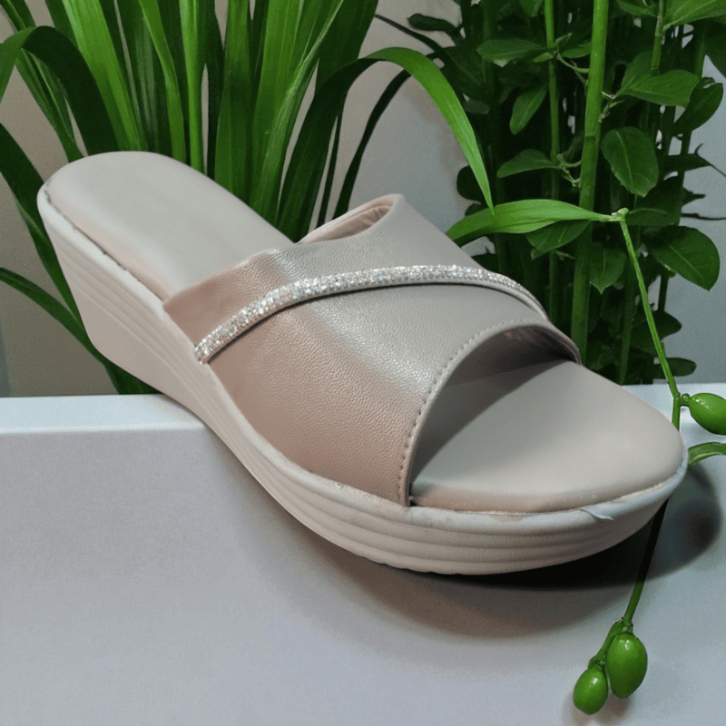 Grey Crystal Strap Wedge Sandals