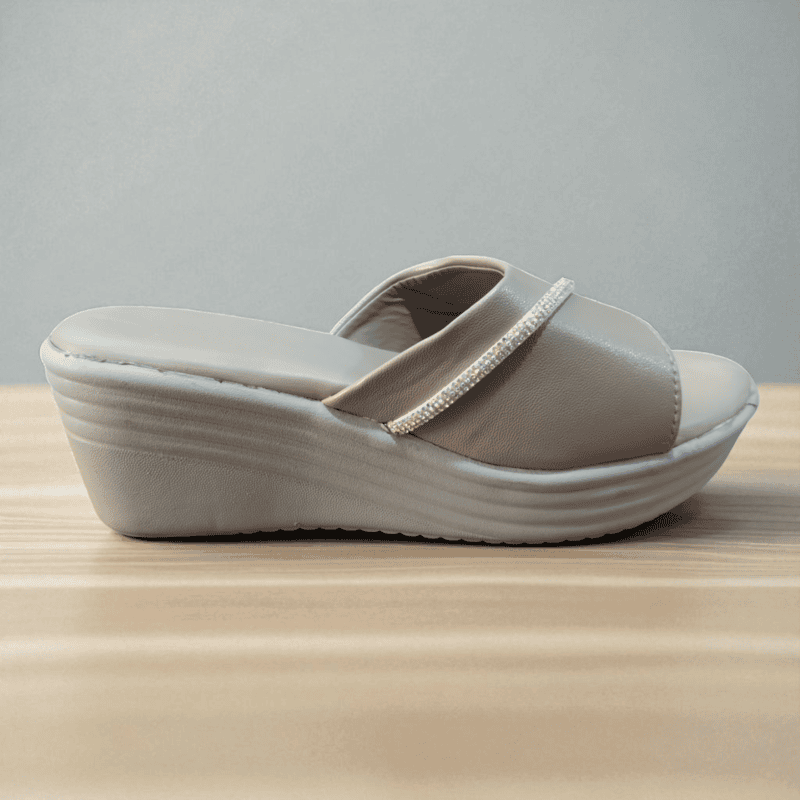 Grey Crystal Strap Wedge Sandals