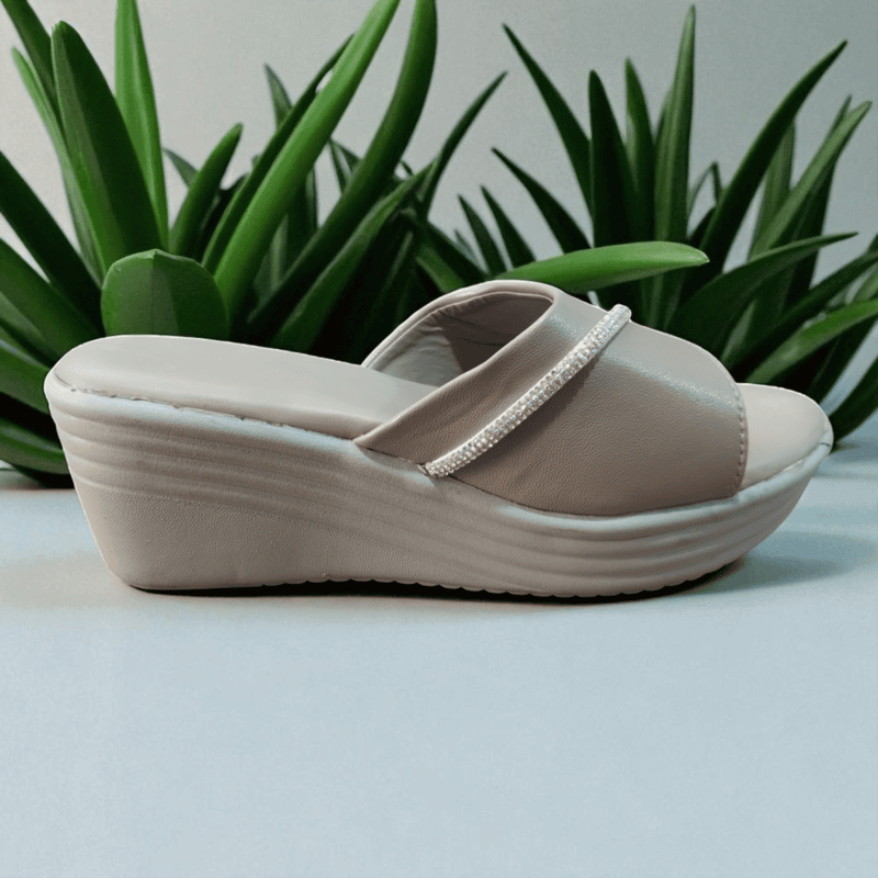 Grey Crystal Strap Wedge Sandals