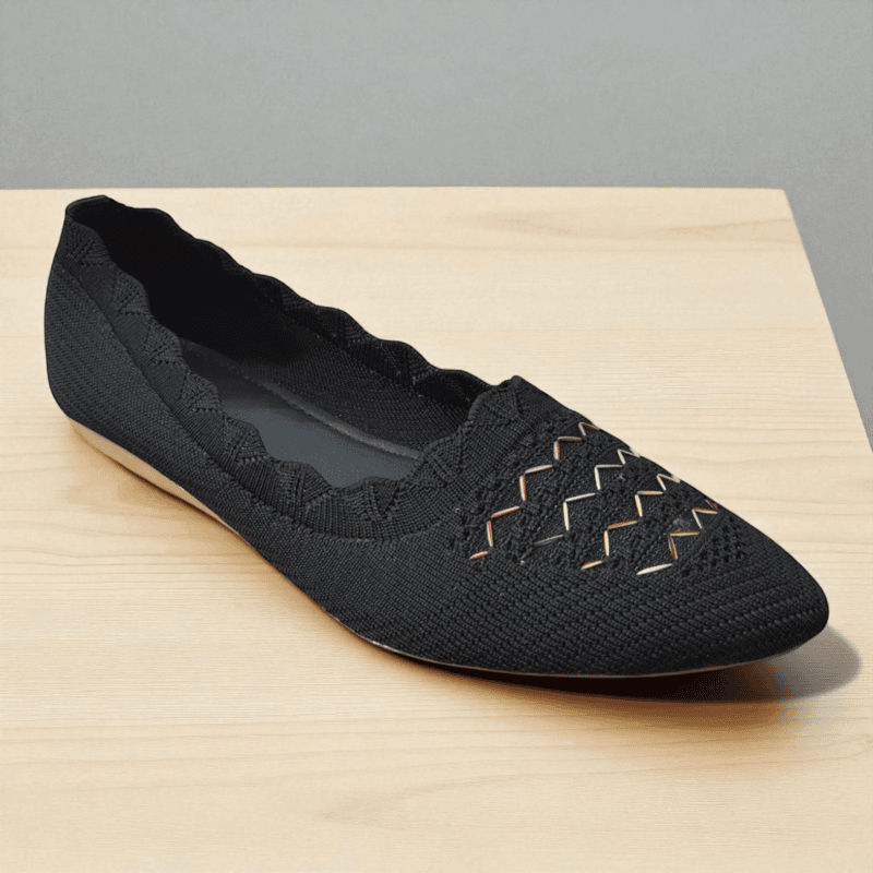 Black Knitted Casual Ballerina Shoes