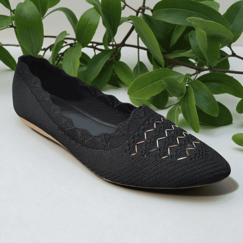 Black Knitted Casual Ballerina Shoes