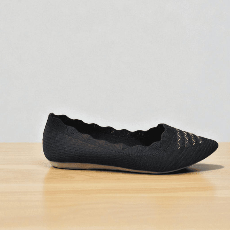 Black Knitted Casual Ballerina Shoes