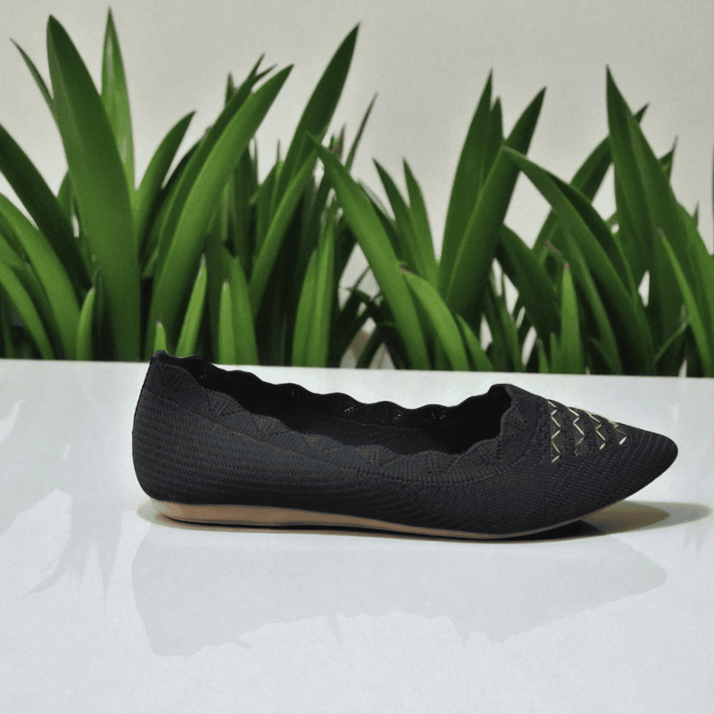 Black Knitted Casual Ballerina Shoes