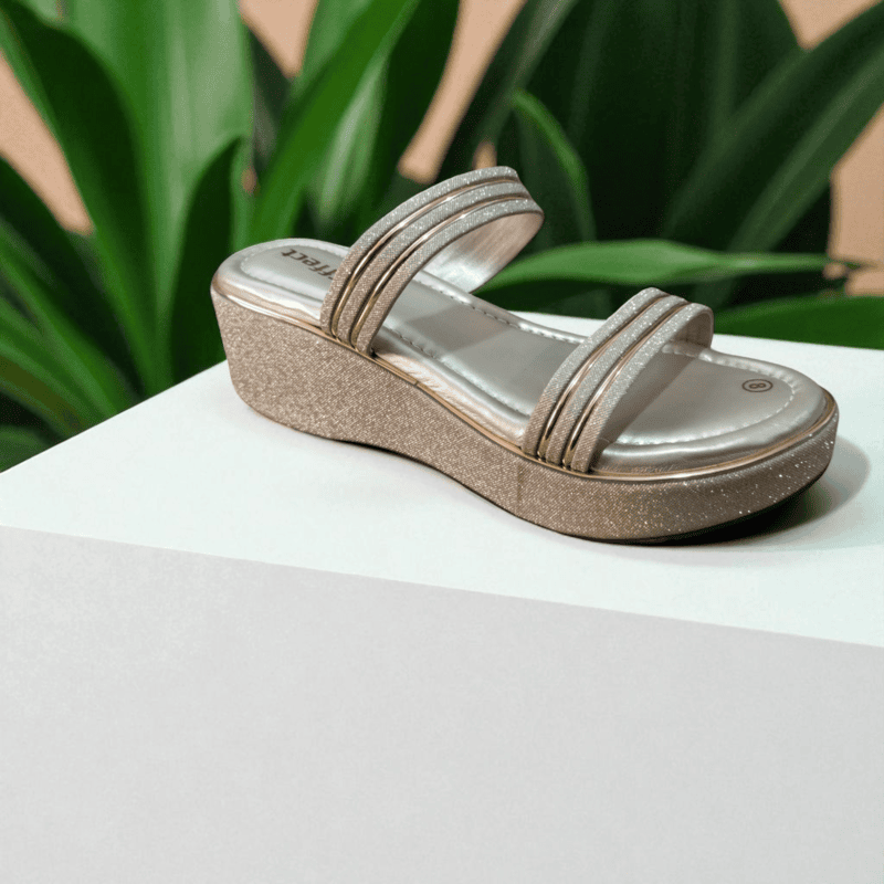 Golden Shimmer Wedge Sandals
