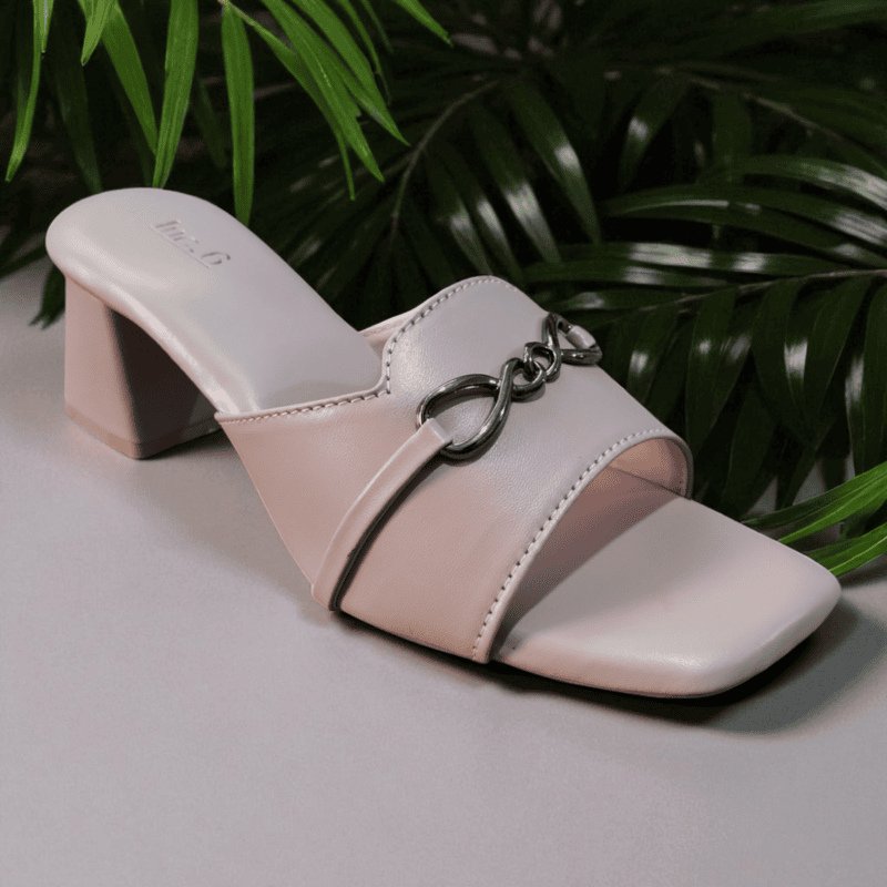 Pink Block Heel Sandals with Chain Detailing
