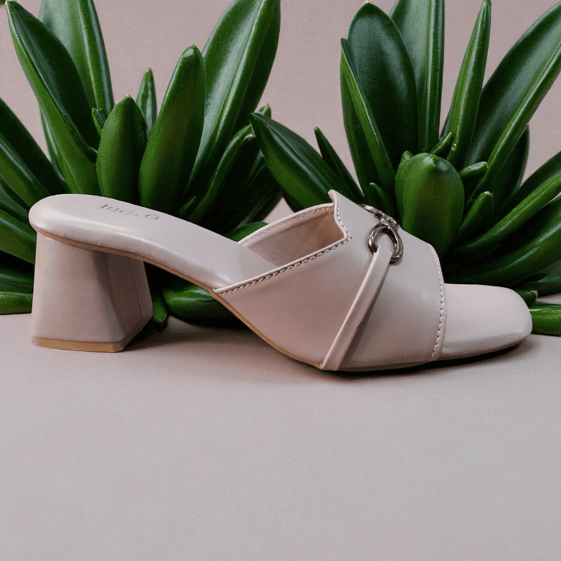 Pink Block Heel Sandals with Chain Detailing