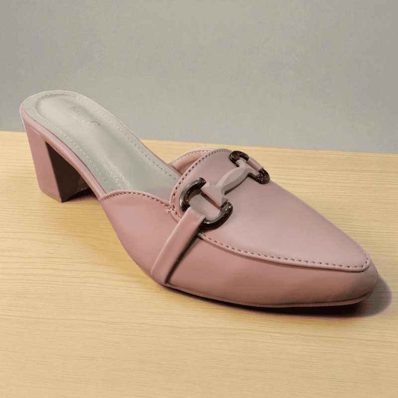 Pink Block Heel Mules with Chain Detailing