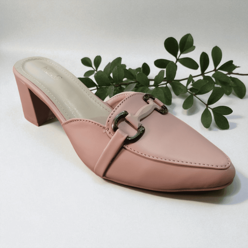 Pink Block Heel Mules with Chain Detailing