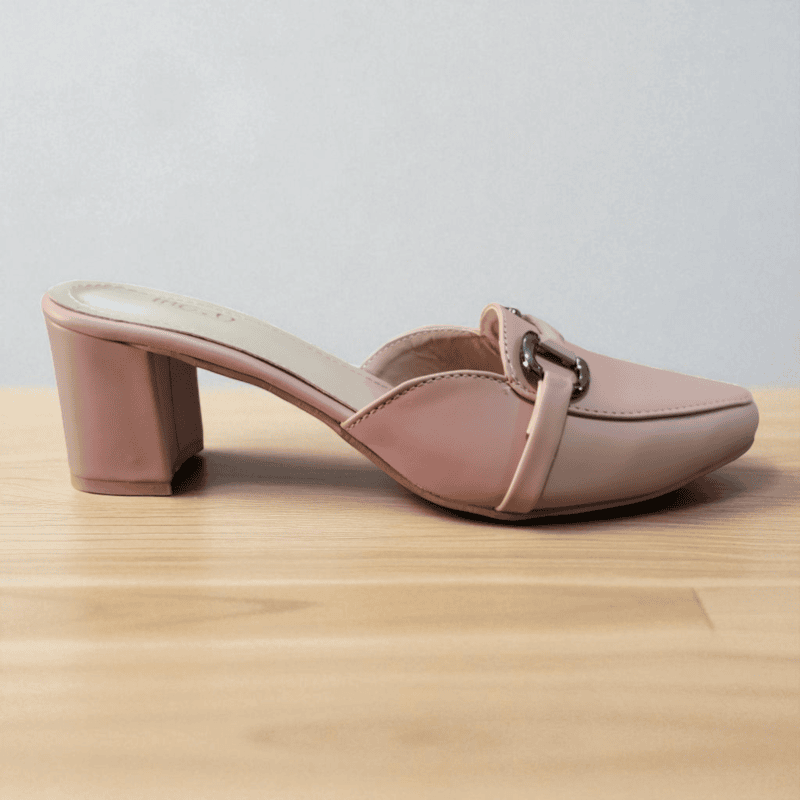 Pink Block Heel Mules with Chain Detailing