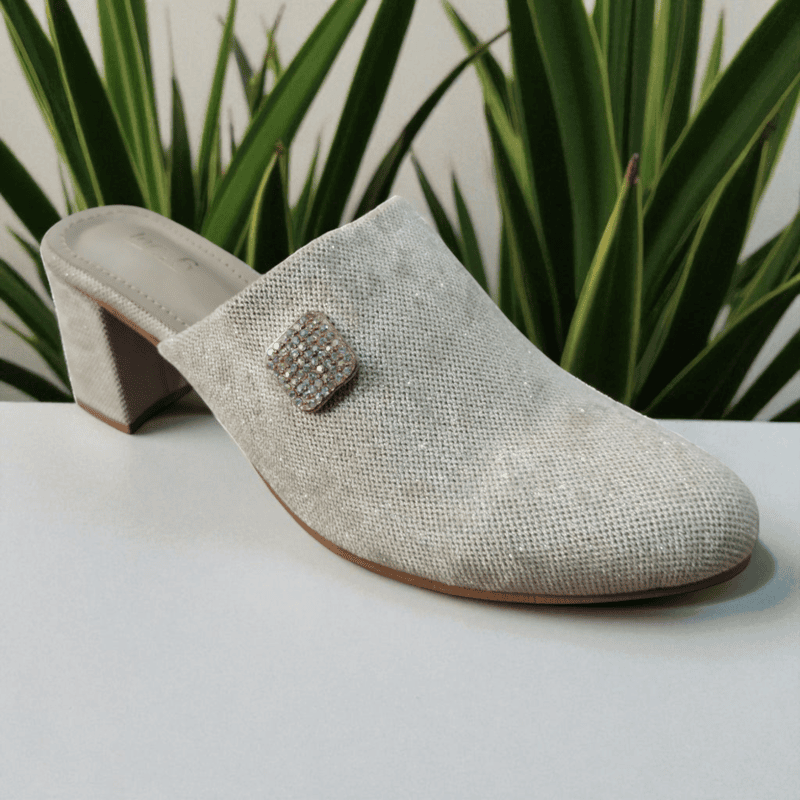 Cream White Block Heel Mules