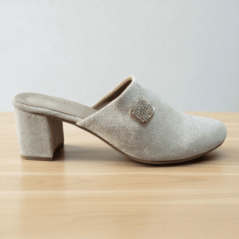 Cream White Block Heel Mules