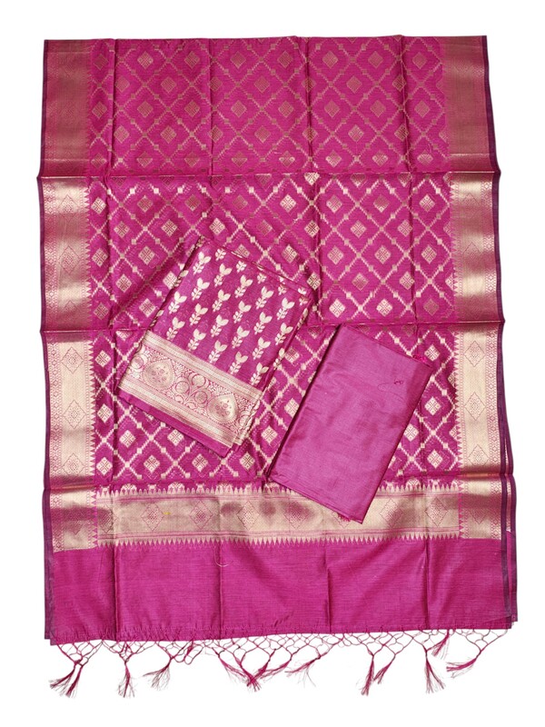 Rani Pink Banarasi Silk Dress Material for Women