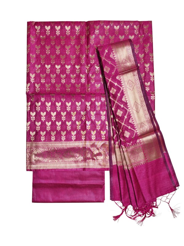 Rani Pink Banarasi Silk Dress Material for Women