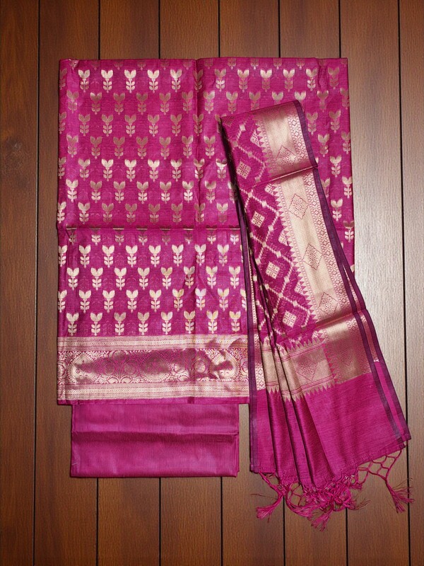 Rani Pink Banarasi Silk Dress Material for Women