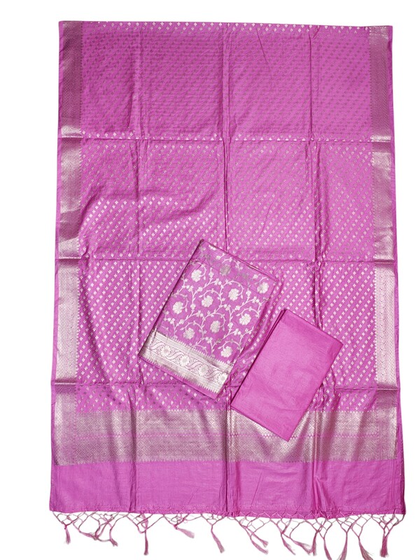 Pink Banarasi Silk Dress Material for Women