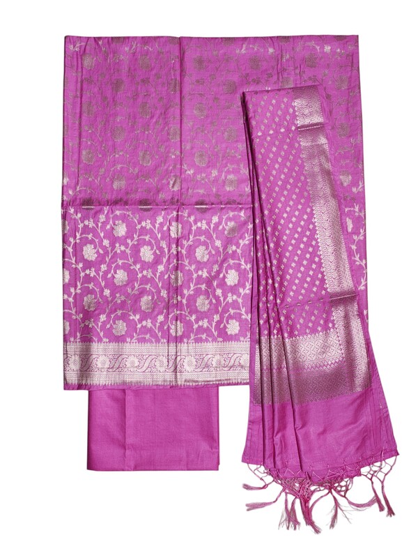 Pink Banarasi Silk Dress Material for Women