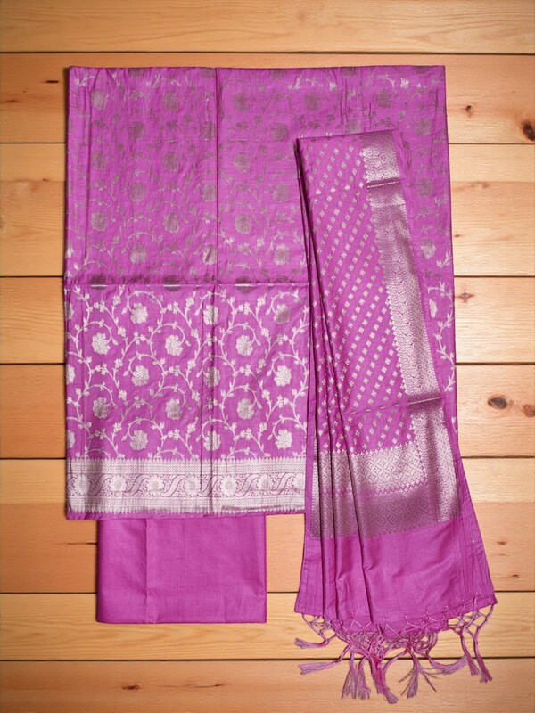 Pink Banarasi Silk Dress Material for Women