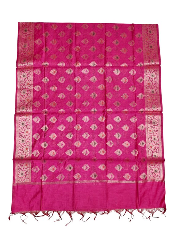Dark Pink Banarasi Silk Unstitched Suit Set for Women