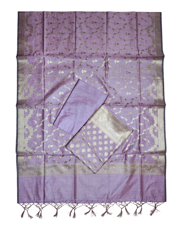 Purple Banarasi Silk Unstitched Suit Set with dupatta for Women