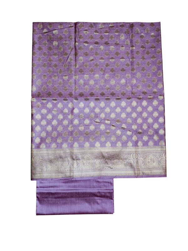 Purple Banarasi Silk Unstitched Suit Set with dupatta for Women