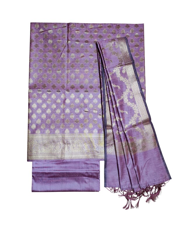 Purple Banarasi Silk Unstitched Suit Set with dupatta for Women