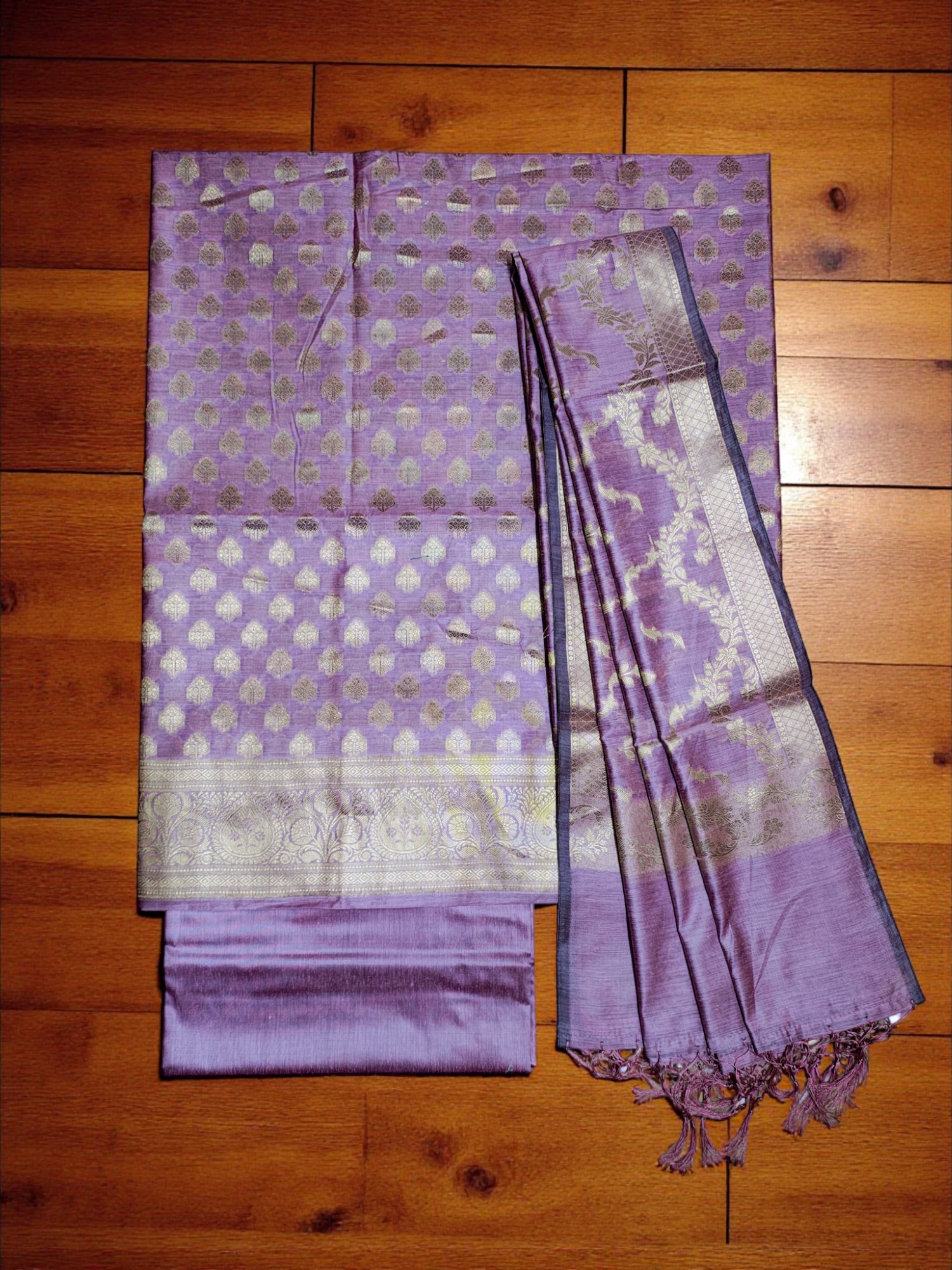 Purple Banarasi Silk Unstitched Suit Set with dupatta for Women