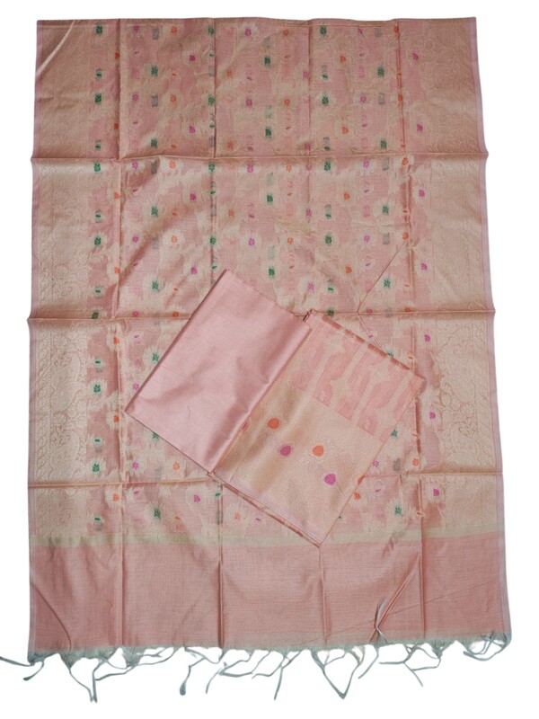 Peach Banarasi Cotton Silk Dress Material for Women