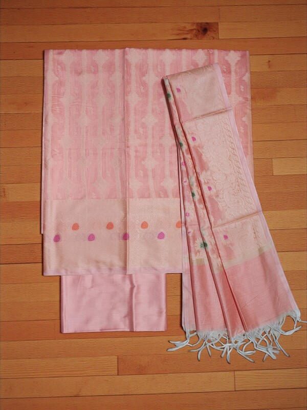 Peach Banarasi Cotton Silk Dress Material for Women