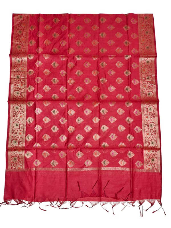 Red Banarasi Cotton Silk Dress Material for Women