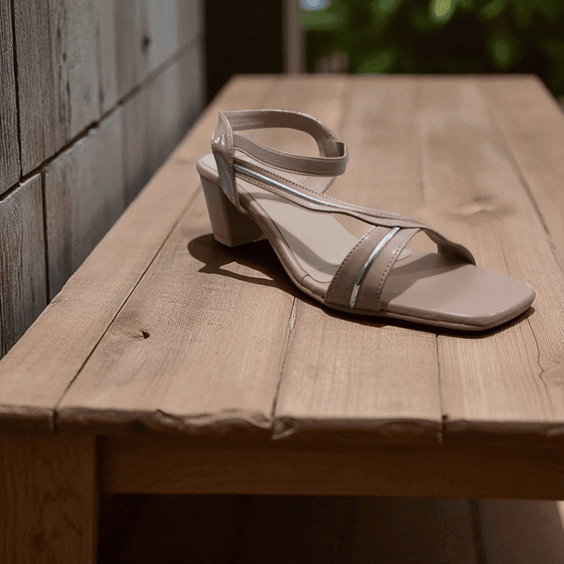 Nude Strap Block Heel Sandals
