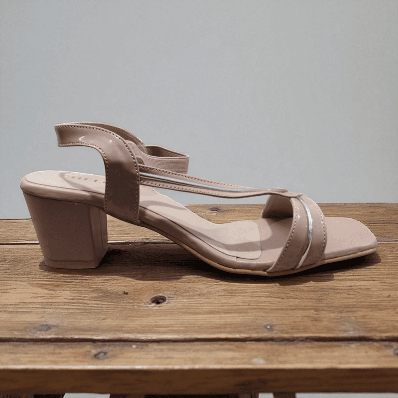 Nude Strap Block Heel Sandals