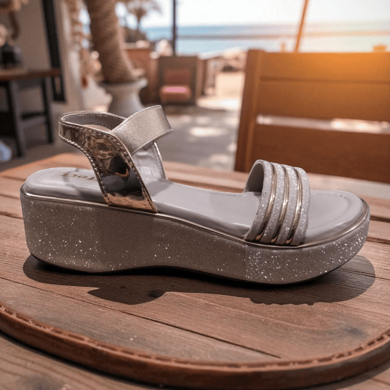 Rose Gold Strappy Wedge Sandals