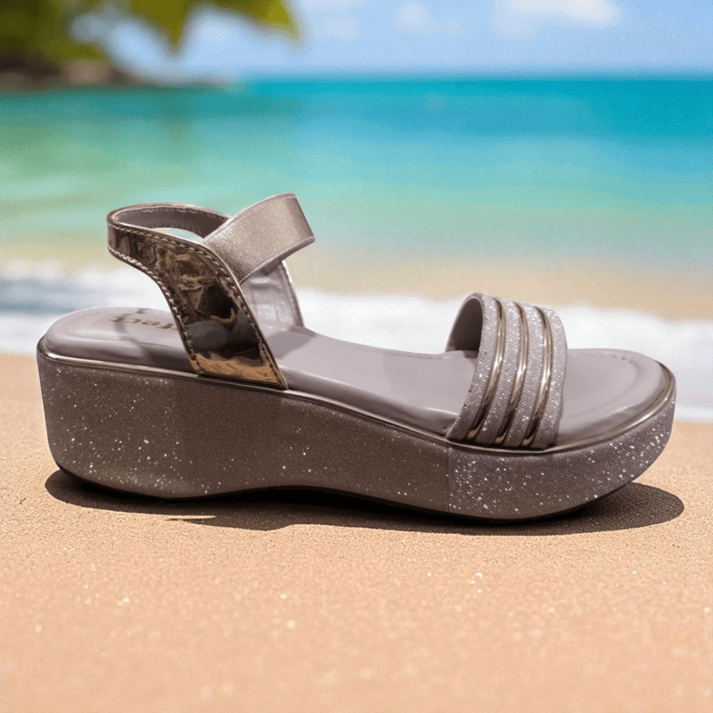 Rose Gold Strappy Wedge Sandals