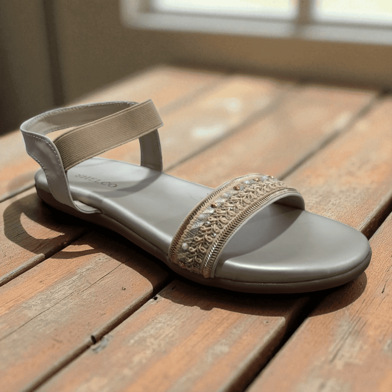 Golden Embroidered Flat Sandals