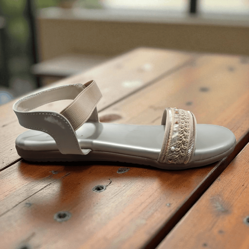 Golden Embroidered Flat Sandals