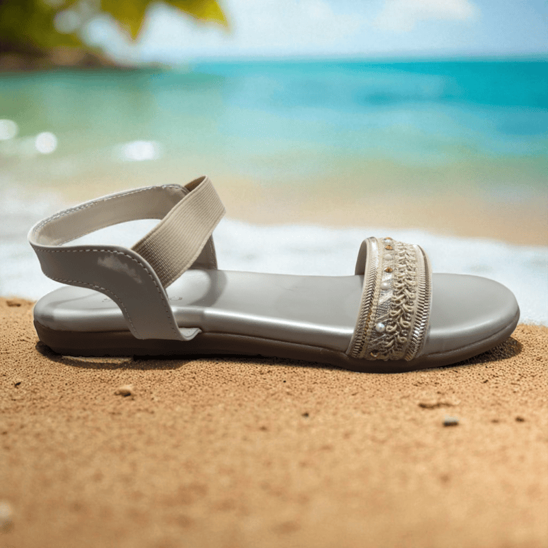 Golden Embroidered Flat Sandals