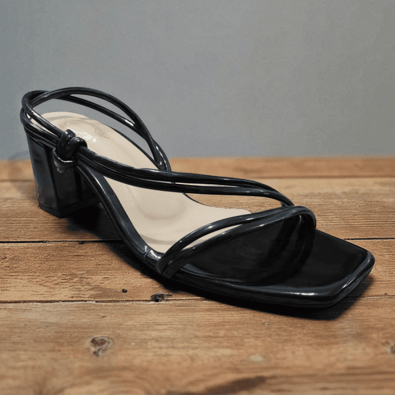 Black Strappy Block Heel Sandals