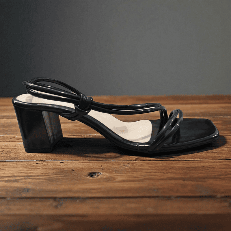 Black Strappy Block Heel Sandals